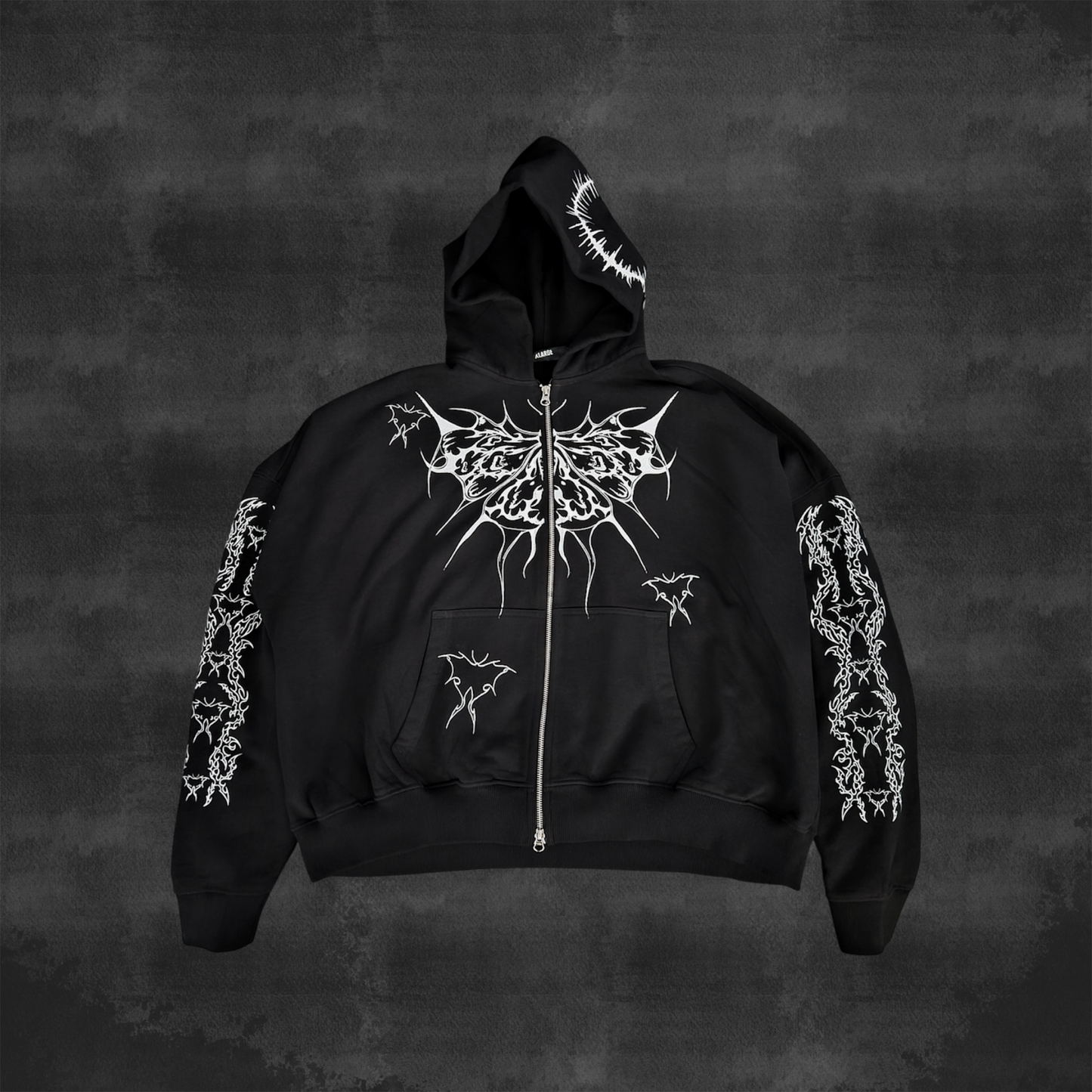 MOTH CROPPED DOUBLE ZIPPER HOODIE