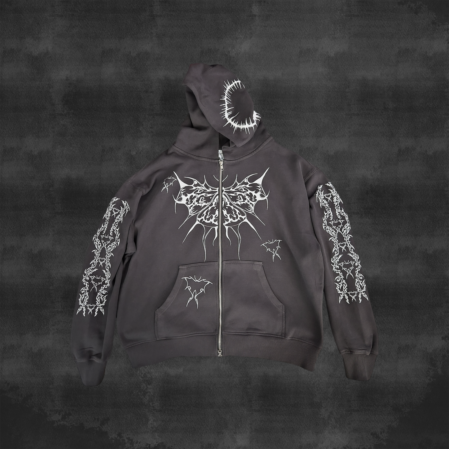 MOTH GRAY HEAVY DOUBLE ZIPPER HOODIE (NOT CROPPED)