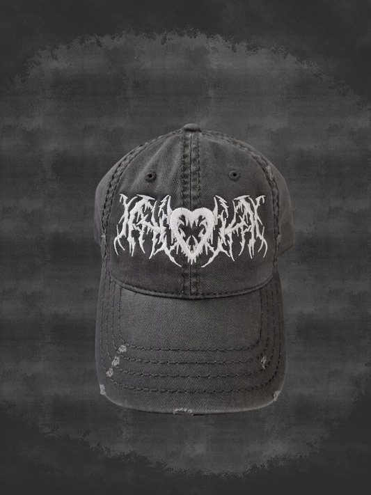 DISTRESSED HEART HAT GRAY