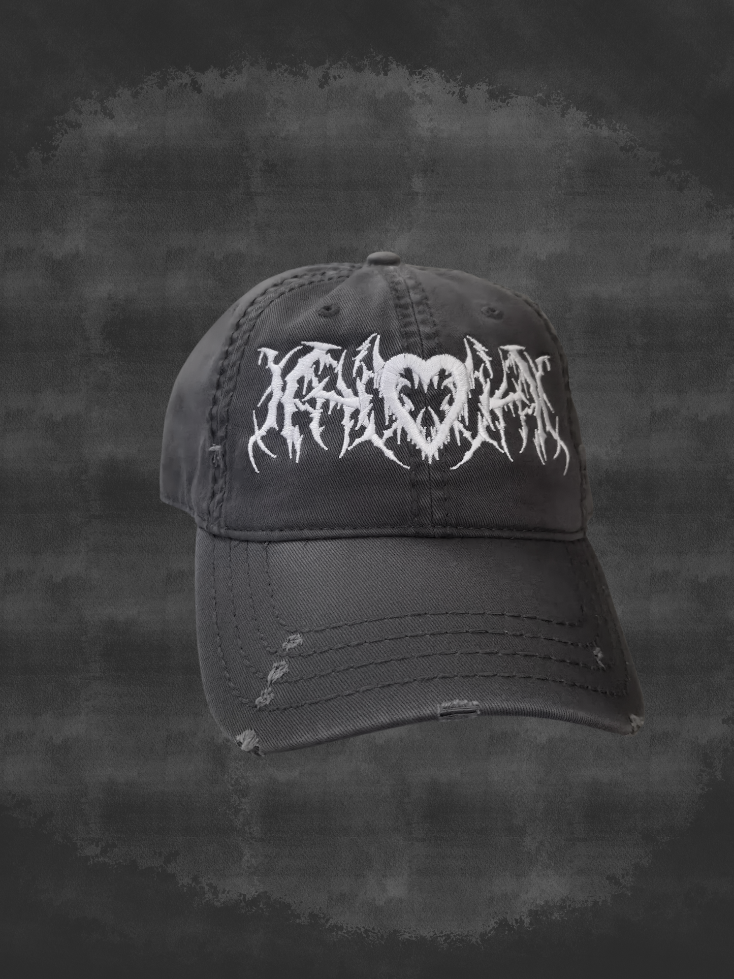 DISTRESSED HEART HAT GRAY