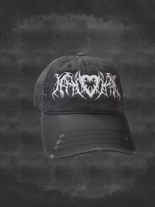 DISTRESSED HEART HAT GRAY